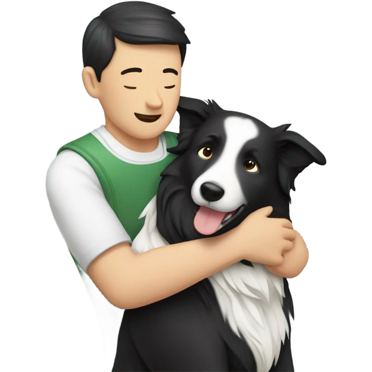 A Chinese man hug a border collie
 emoji