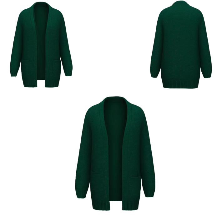 Dark green oversize wool open cardigan, isolated emoji