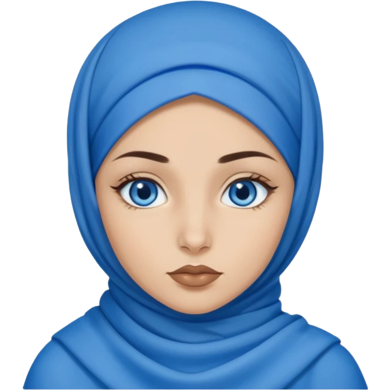 Turkish beautiful finish Konya girl blue eyes with blue hijab islamic dress and had on her hand blue lipstick emoji