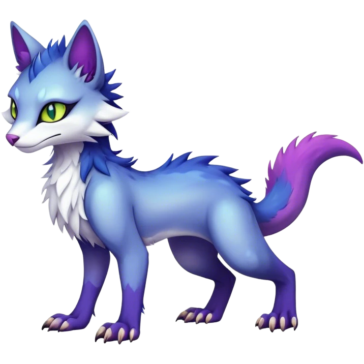 Kawaii dark colorful edgy fantasy ethereal feline-vernid-sergal-fursona animal creature with a tufted tail full body emoji
