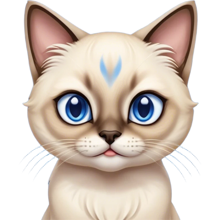 Cinematic Comical Siamese Cat Portrait Emoji, Head tilted dramatically with an exaggeratedly shocked or offended expression, sleek cream-colored fur with dark points on the ears, face, paws, and tail, wide piercing sapphire-blue eyes filled with exaggerated disbelief, Simplified yet hilariously expressive features, highly detailed, glowing with a slightly sassy glow, high shine, dramatic yet playful, stylized with an air of attitude, bright and endearing, soft glowing outline, capturing the essence of a sassy and over-the-top feline, so meme-worthy it feels like it could side-eye its way into internet fame instantly! emoji