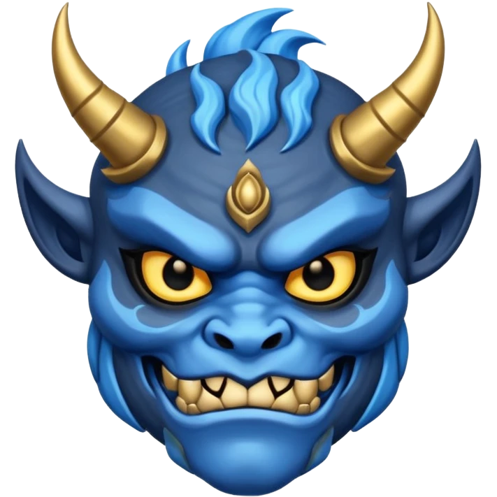 blue oni with black and gold eye emoji
