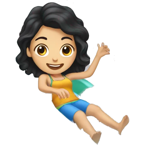 White Girl with black hair sliding down a water slide  emoji