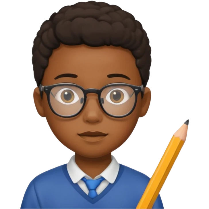 black boy kid with glasses → holding a pencil emoji