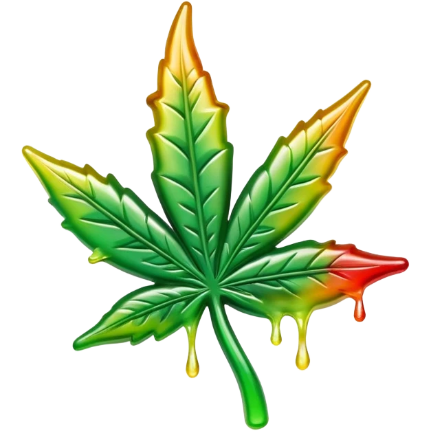 colorful shiny gusher gummy shaped like a cannabis leaf with dripping liquid effect emoji