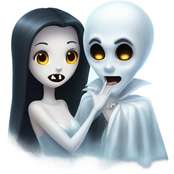 Ghost kissing Mae vampire emoji