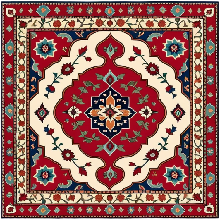 Cinematic Realistic depiction of a richly patterned Turkish carpet, rendered with exquisite details and vibrant colors, set against a soft, warmly lit background that emphasizes its artisanal craftsmanship emoji