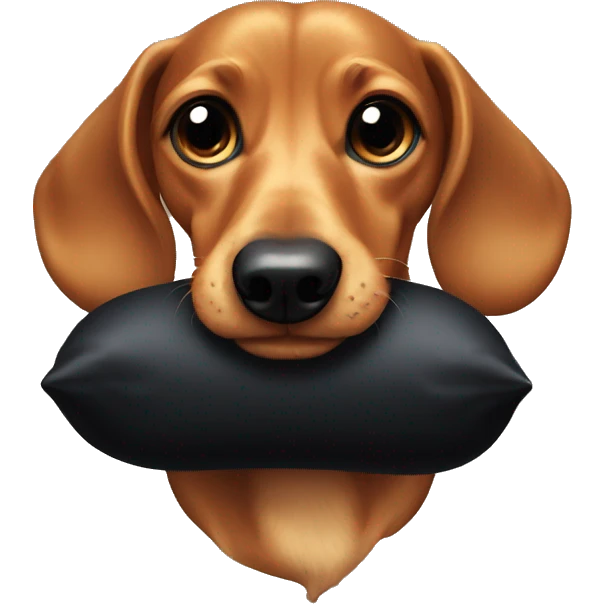Wiener dog chewing on a black pillow emoji