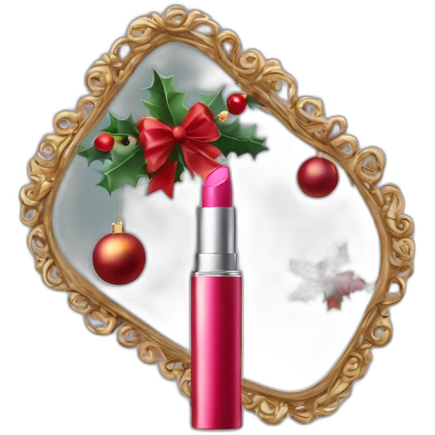 christmas decorated lipstick and mirror emoji