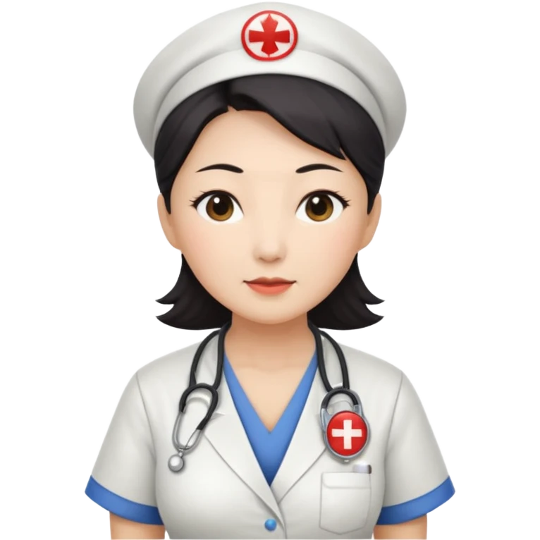 Large breasted sexy heavy set old Chinese female nurse with a low cut shirt  emoji