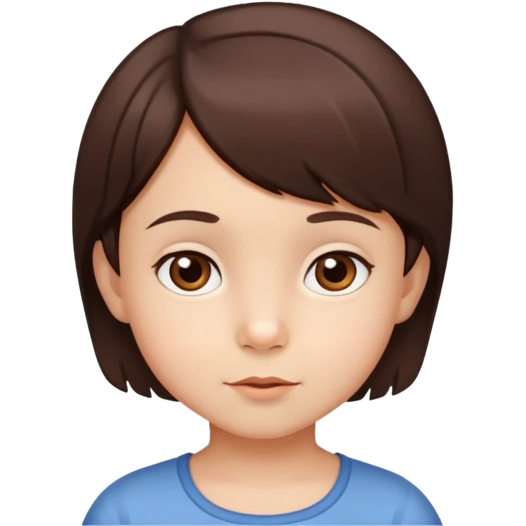 Es un niño de tres años con pelo corto marrón chocalate con ojos marrones y blanco  emoji