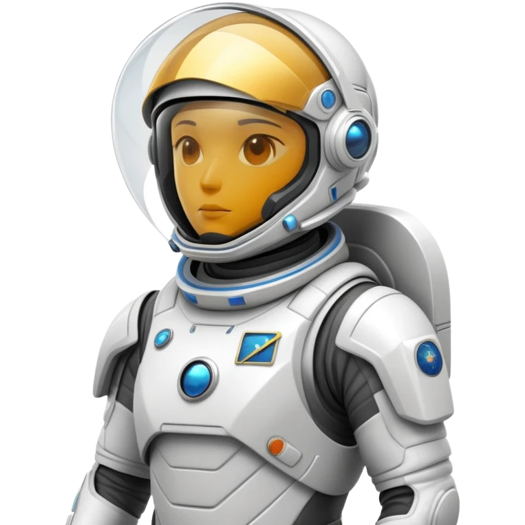 Futuristic astronaut in a high-tech spacesuit, sleek helmet with reflective visor, detailed sci-fi armor, heroic silhouette, dynamic diagonal motion lines emoji