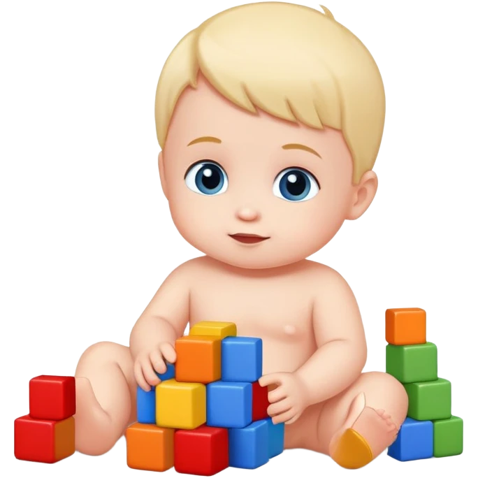 cute human baby playing with colorful building blocks emoji
