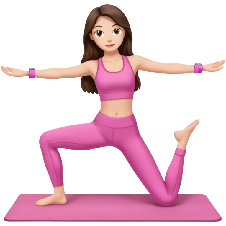 Brunette long hair lady with pink clothes doing Pilates emoji