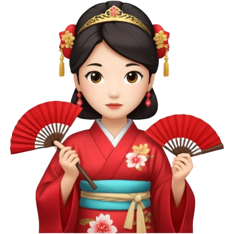 Kimono princess, red kimono with fan emoji