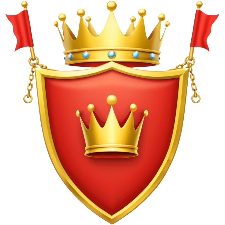 red flag with a crown over a shield formed with a yellow chains emoji