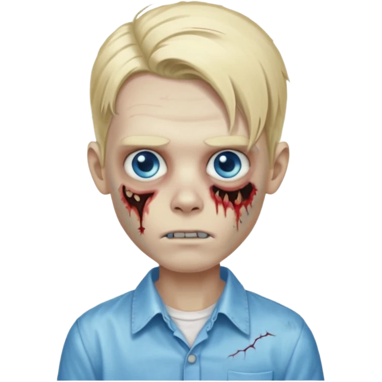 zombie boy with long blond hair blue eyes, designer shirt and hair pins emoji