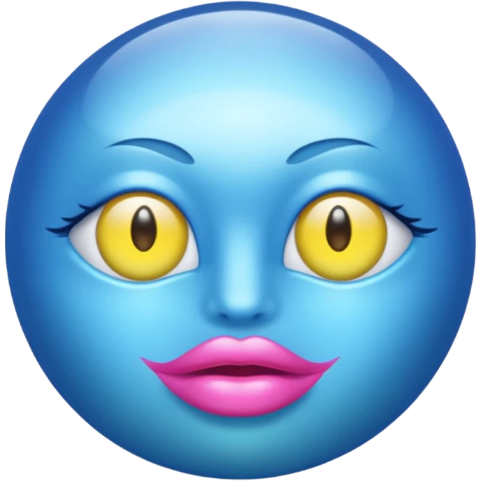 A translucent blue half-sphere with pink lips and two yellow eyes and 8 toea around the bottom emoji