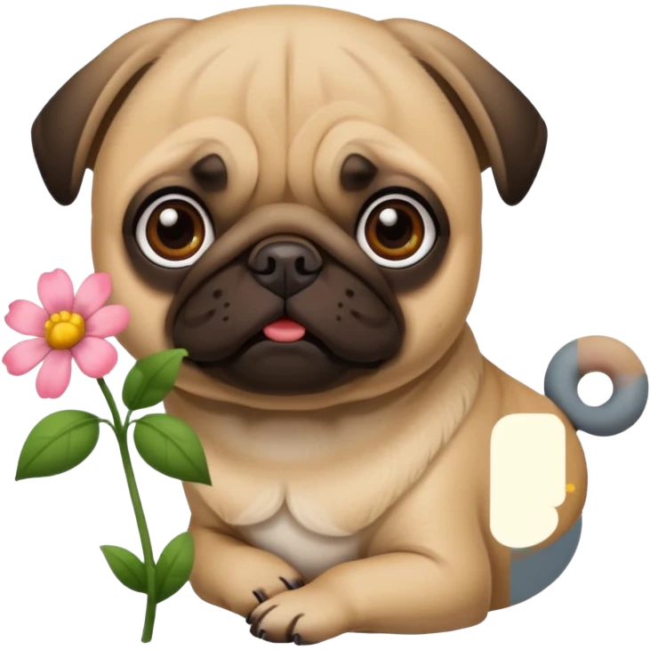 Pug wearing a flower emoji