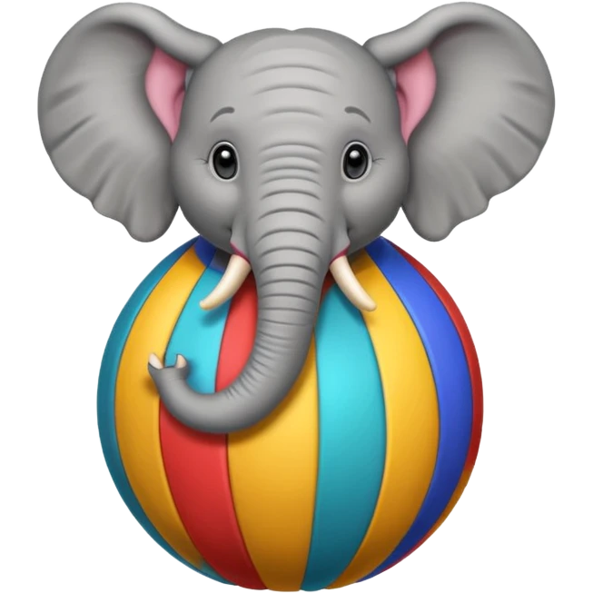 A circus elephant standing on a ccolorful ball emoji