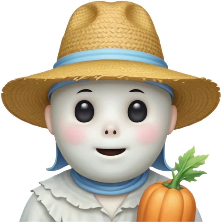 cute ghost farmer portrait, head and shoulders only, straw hat, round friendly face, soft pastel glow, harmless spirit vibe, 3D cartoon, mobile game icon style, clean background, no text, no watermark
 
 emoji