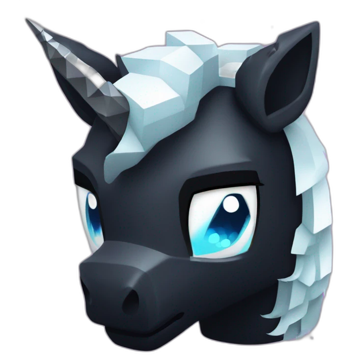 Minecraft Glitter Black Unicorn Head With Diamond Horn emoji