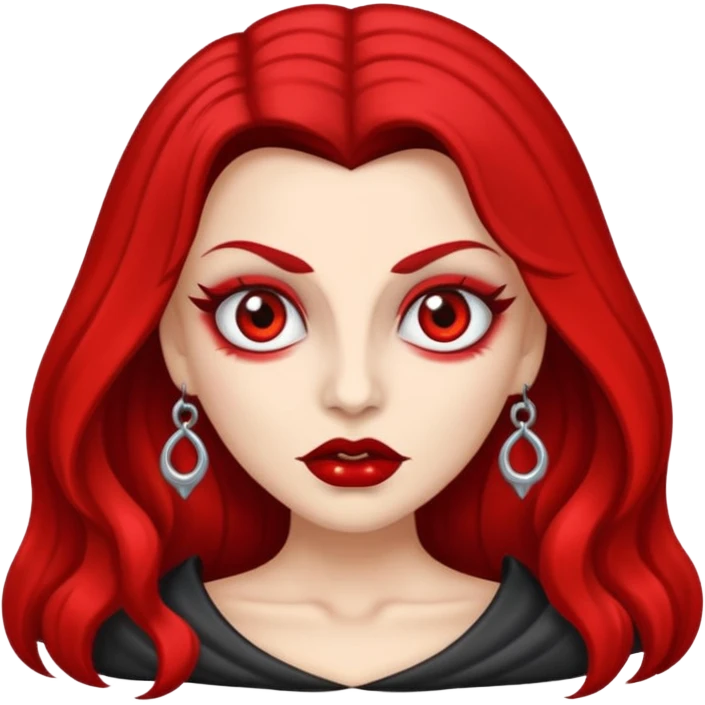 vampira de pele cinza com os olhos vermelhos, cabelos longos e ondulados, com o dedo apontando para a bochecha emoji