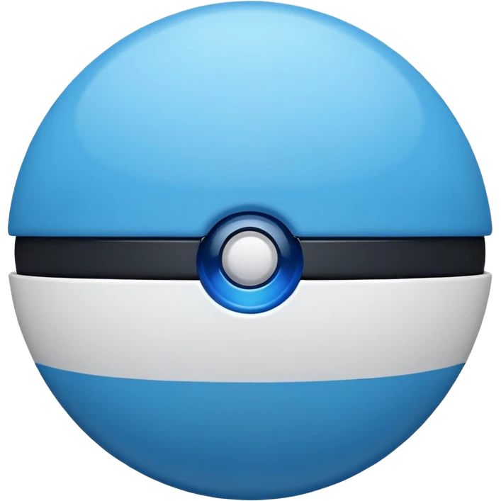 blue pokeball emoji, top half is a more saturated blue, bottom half is white, black stripe, with a glossy finish emoji