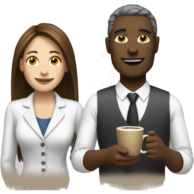 office employee with coffee and white skin and woman emoji
