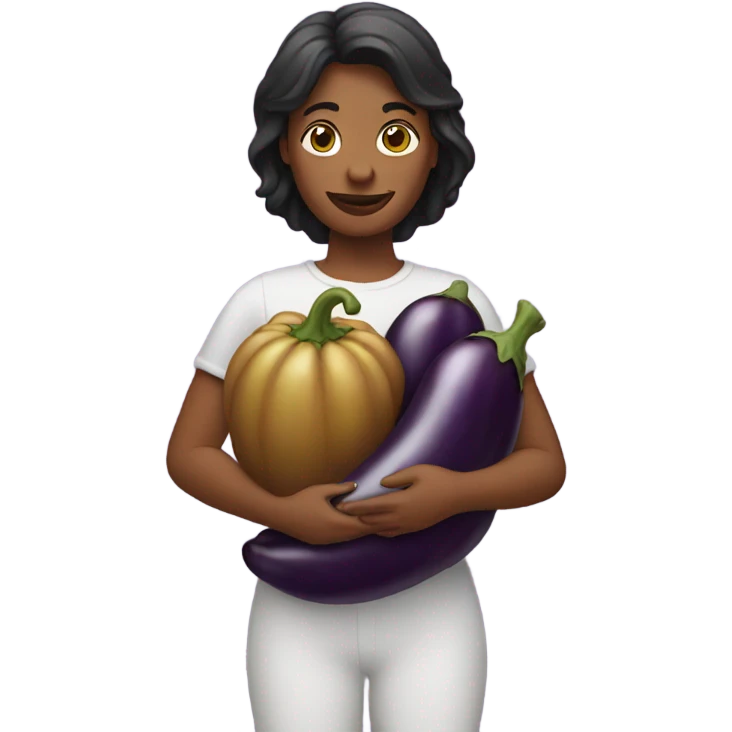 a woman and an eggplant emoji