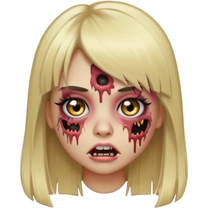 zombie girl emoji with long straight blonde hair with bangs, big eyelashes, eyeliner, light blush, mouth piercing, ear piercing emoji