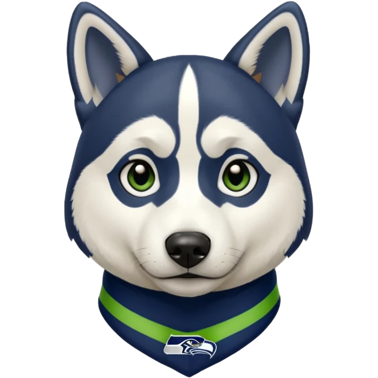 Black white husky with floppy ears Seattle Seahawks gear emoji