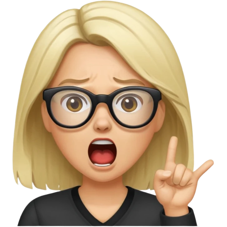 brunette/blonde woman with loose hair, white glasses, shouting bad words emoji