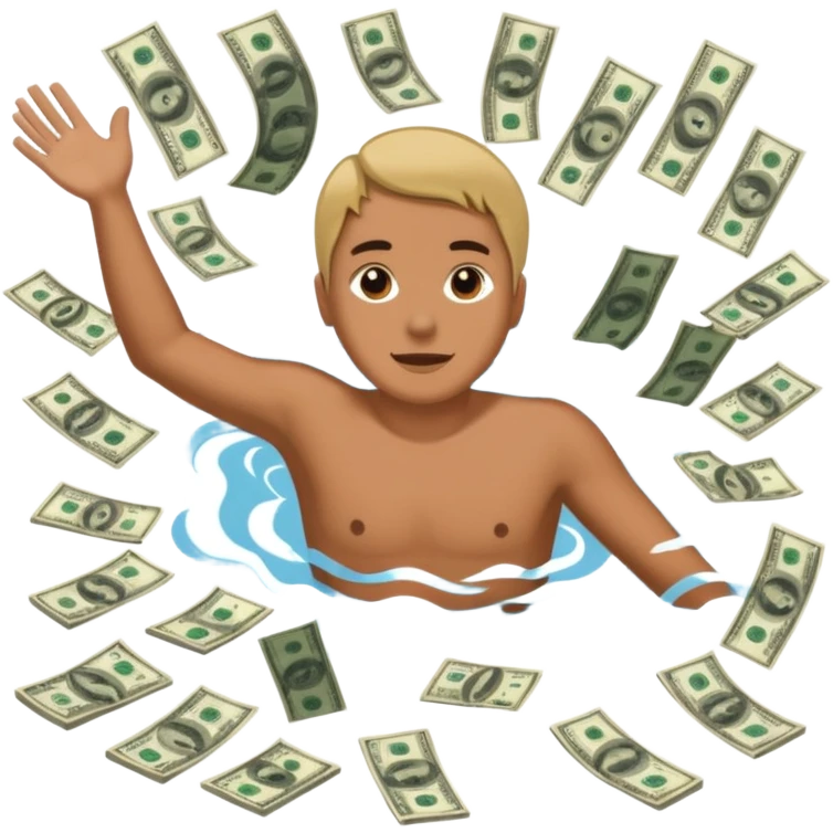 someone swimming in 5 dollar bills emoji