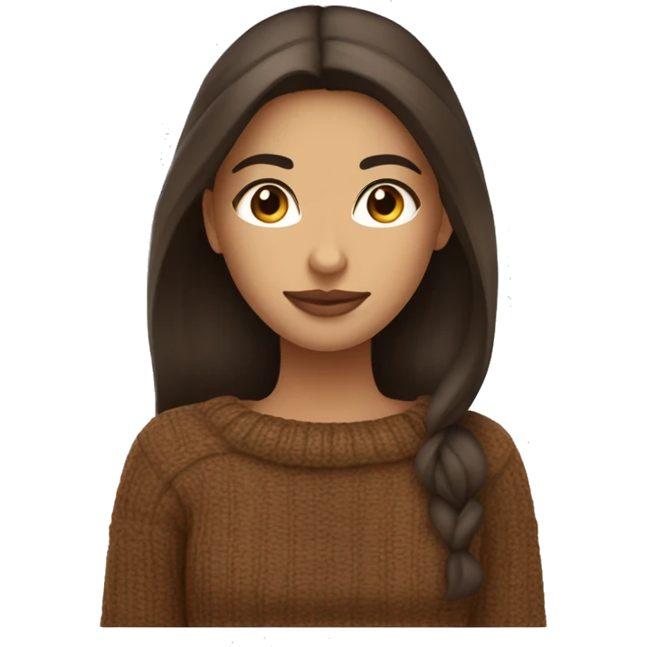 Wheatish complexion -skinned girl with long dark brown hair and cheeks, wide brown eyes and full lips, wearing a brown sweater and drinking hot coffee. emoji