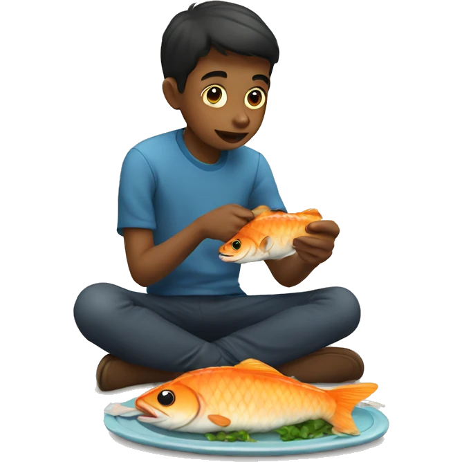 Boy eating fish emoji