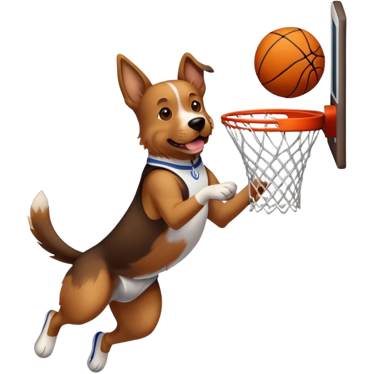 A dog with Jordan’s dunking a basketball emoji