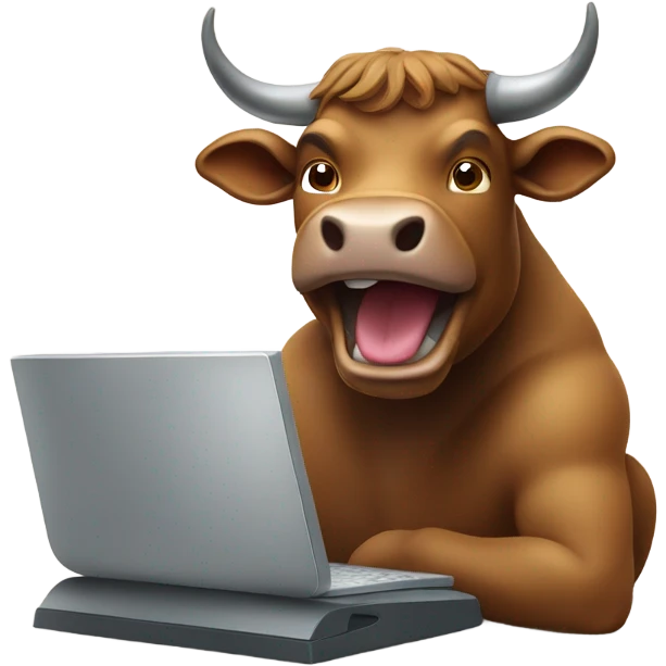 smiling bull using computer emoji