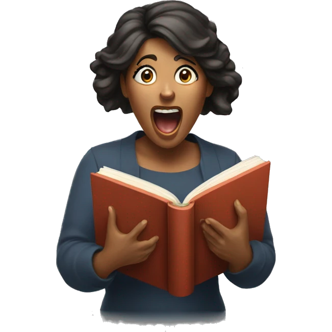 woman screaming while holding and reading book emoji