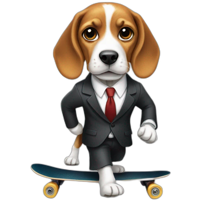 beagle in suit with an arm on a skateboard emoji