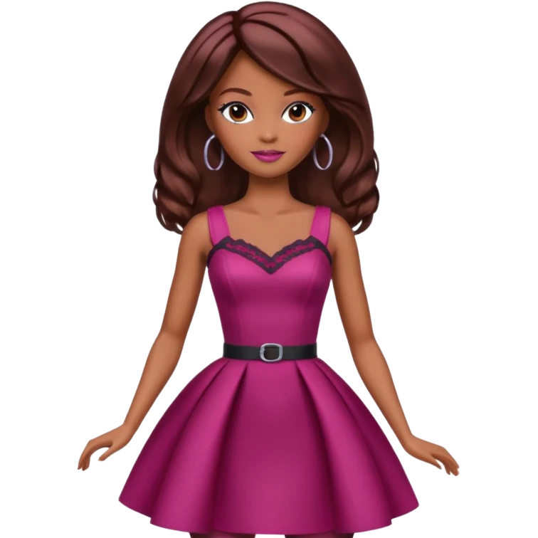 black barbie with brown hair with burgundy highlights  emoji