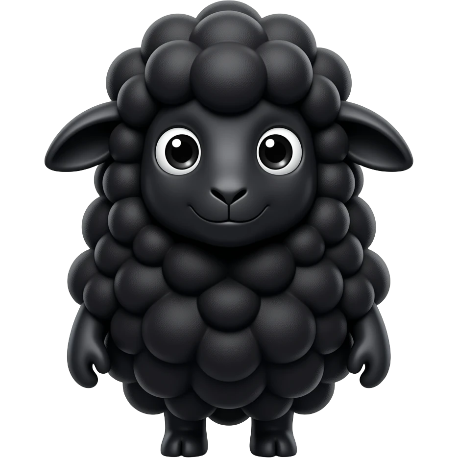 Black Sheep Bar & Grill: 3D emoji style, glossy surface, soft shadows, white background, centered, no text, cute black sheep character, fluffy wool, friendly confident expression, no defined gender emoji