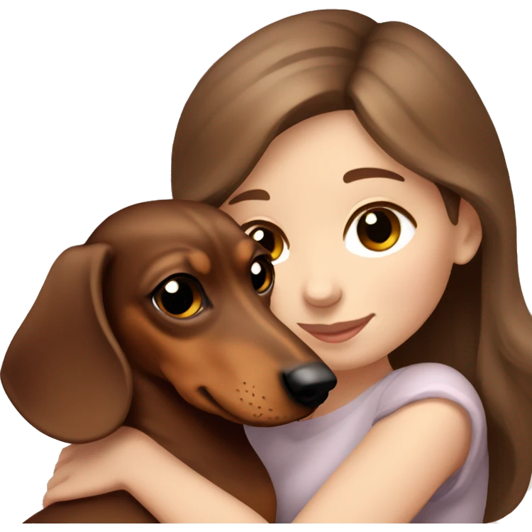 pale girl brown hair cuddling mini dachshund  emoji