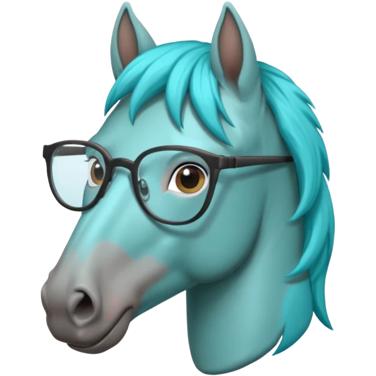 grey horse head with turquoise hair and glasses emoji