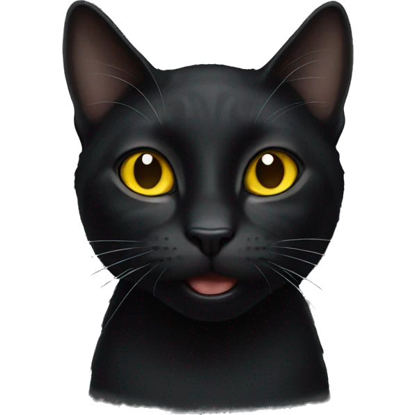 Black male cat with yellow eyes with mouth slightly open emoji
