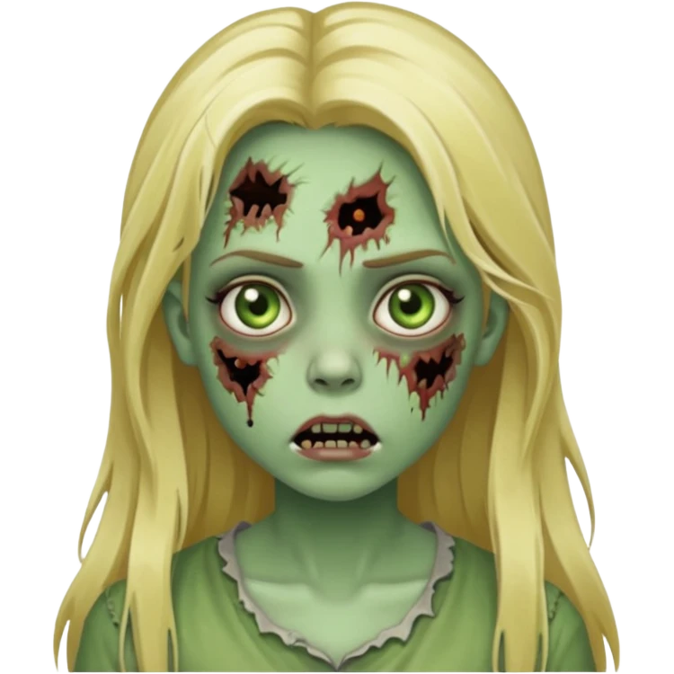 girl zombie with blonde long hair green skin and with no angry face emoji