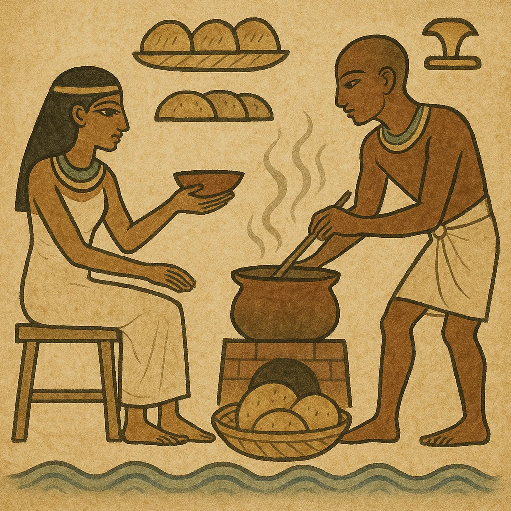 ancient Egyptian cooking scene in hieroglyphic style emoji