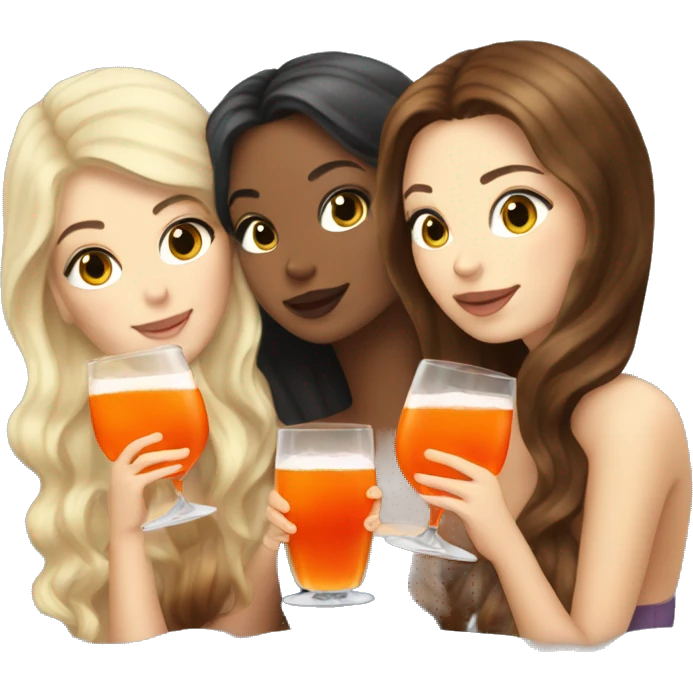 Three beautiful mermaids (two brown hair and blond one) drinking aperol emoji