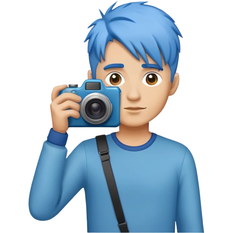 blue hair full body man with camera standing emoji