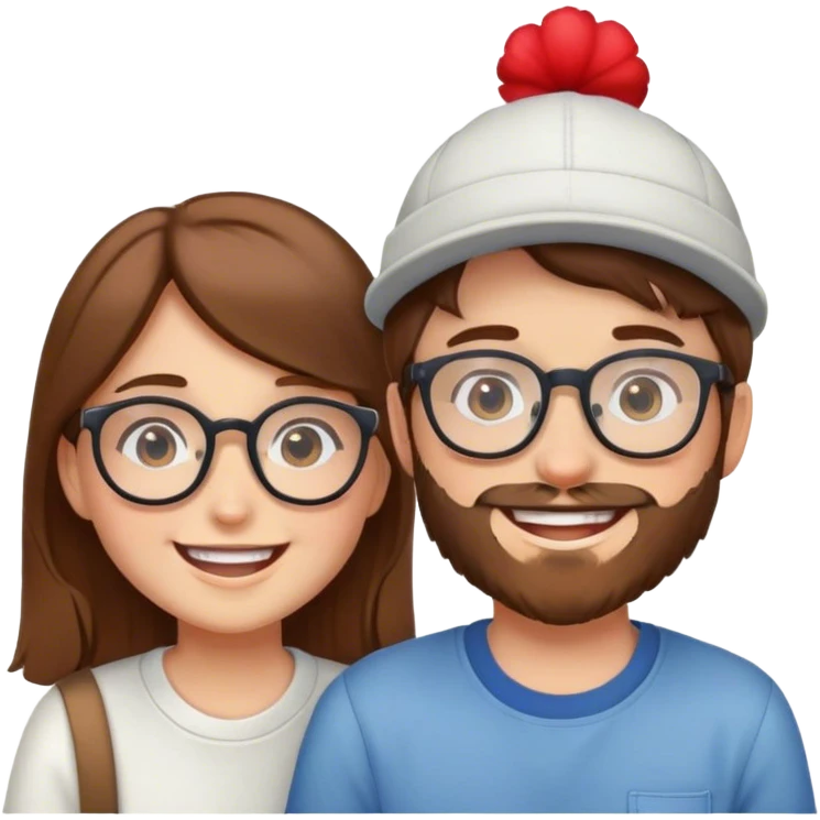 A Girl with Brown Hair and glasses in Love with a Boy with a cap and light beard emoji